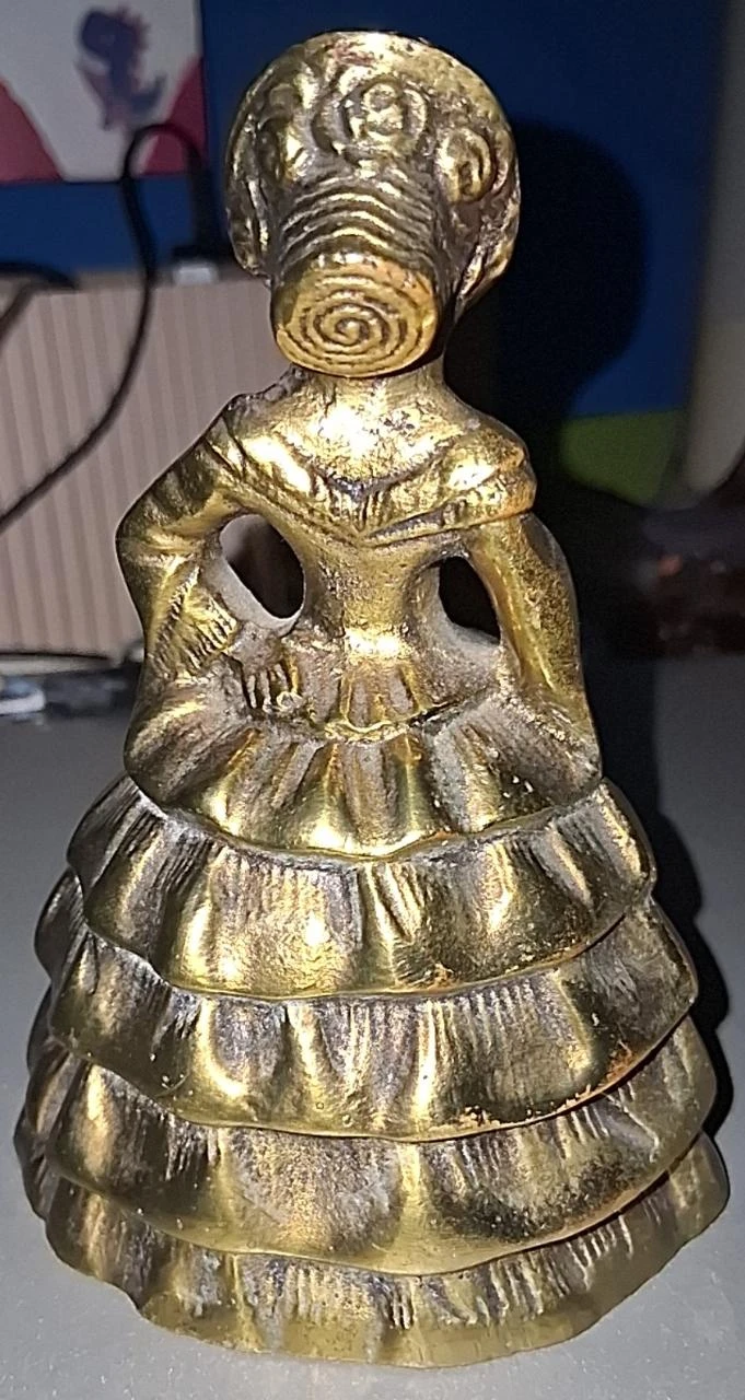 Antique brass table bell, Woman - crinoline dress – photo 3